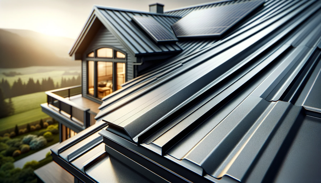 "Close-up of a new suburban metal roof showcasing its texture and modern gray tones."
